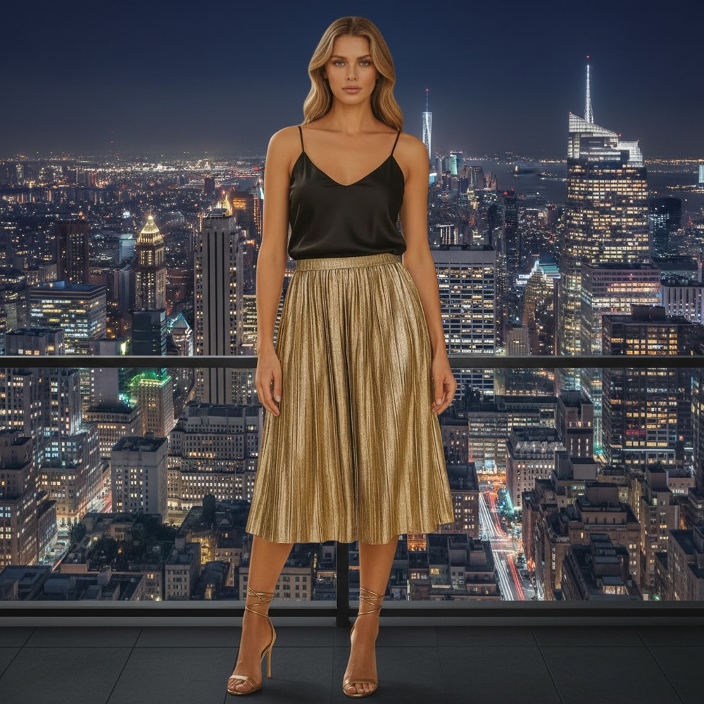 NWT Steve‎ Madden Women’s Darcy Metallic Foil Knit Midi Skirt